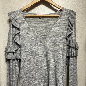 Lily Pulitzer ruffle long sleeve grey v-neck top